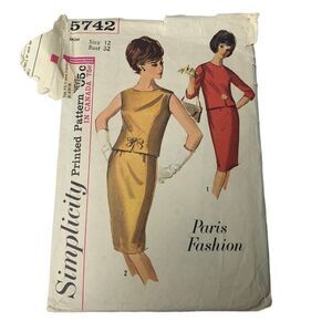 Vintage 60s Simplicity 5742 Pattern Misses 10-18 Paris Fashion 2 Piece Dress Cut